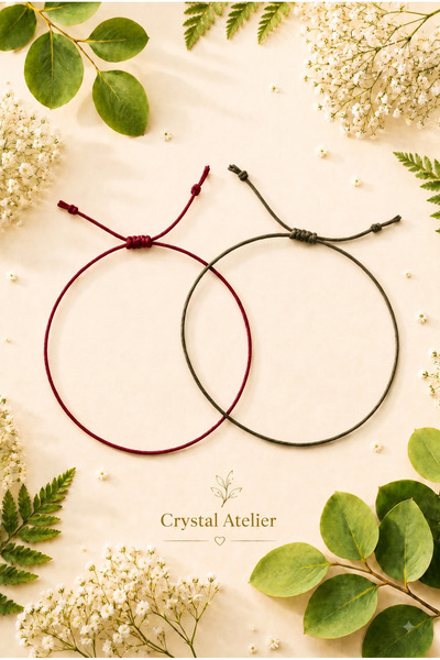 Crystal Atelier مجموعة أساور من الخيط الكاكي الأحمر الداكن، مصنوعة يدويًا، قا...