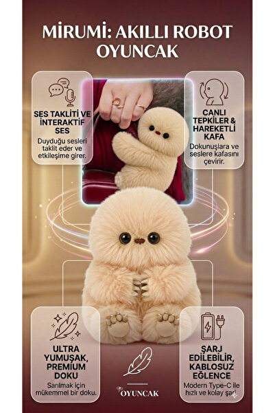 TeknoEser Mirumi Akıllı Peluş Robot Oyuncak - Ses Algılayan Dokunmaya Duyarlı...