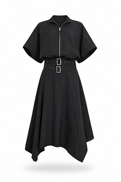 5in1Canpolat Black Belted Skirt Jacket Suit 2928