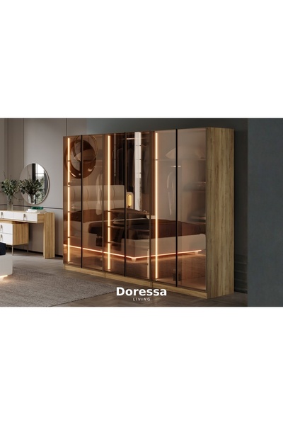 Doressa Living Bend Walnut 6 Kapılı Reflekte Camlı Gardırop