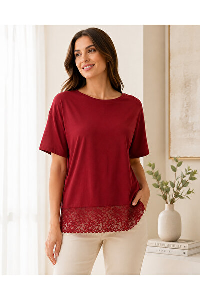 Aria Comfort Tricou Damă cu Dantelă în Talie - Bumbac Moale, Confort Maxim, F...