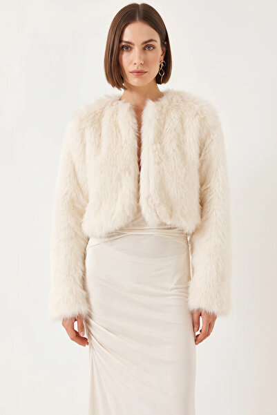 Generic Brand Women's Faux Fur Lined Ecru Coat