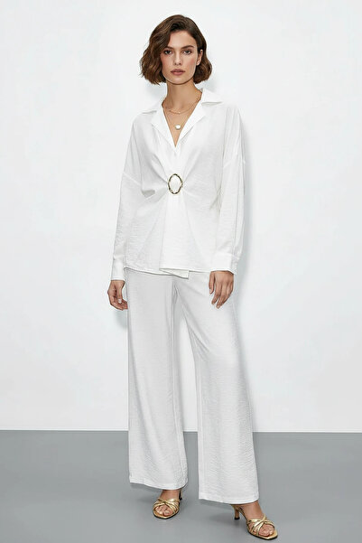 Şeker Portakalım Women's Oversized Shirt with Accessories and Wide-Legged Whi...