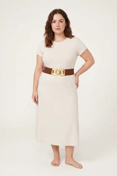 Efnaz style Women's Elastic Buckle Wide Belt Tan Yellow