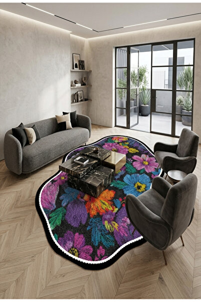 eco concept Mais Serisi Dijital Baskı Halı Renkli Çiçekli Desen Salon Halısı Yıkanabilir Kaymaz Taban Yolluk, Mutfak Halısı