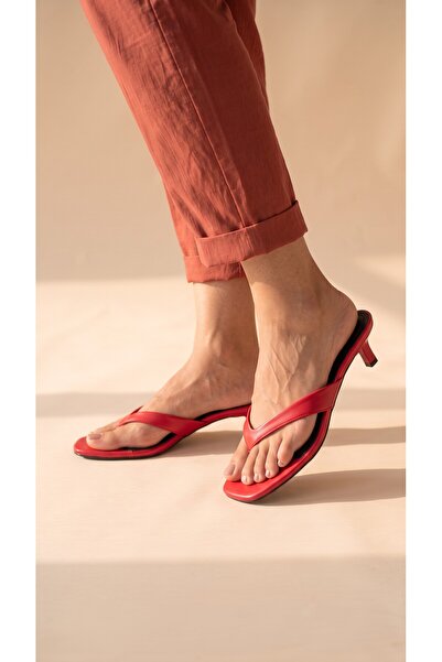 vitaeny Lusia Women's Red Flip-Flop Low Heel Slippers Mule