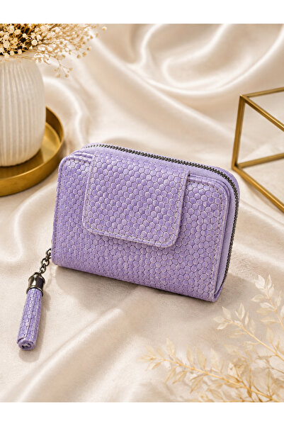 Bymiel Honeycomb Patterned Tassel Detailed Zippered Multi-Compartment Card Ho...