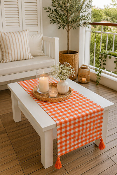 Attolya Runner Tablecloth Alternative Runner Fringed Checkered Runner Pink Ru...