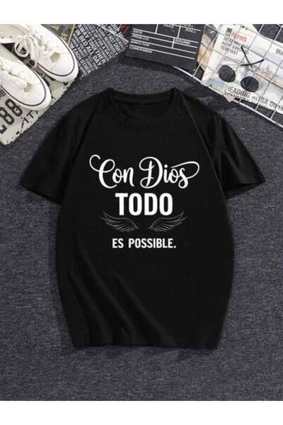 21JNRY Women's 'Con Dios Todo Es Posible' Spanish Faith T-Shirt - Simple Crew...