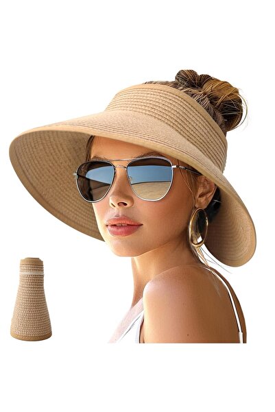CCILIYC Sun Hats for Women Wide Brim Roll-Up Beach Ponytail Hat Packable Fold...