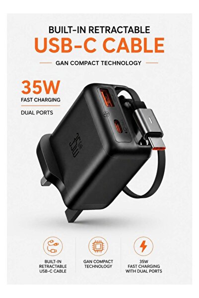 Mcdodo 35W GaN Fasy Charger with Built-in 65cm USB-C Cable, UK Plug