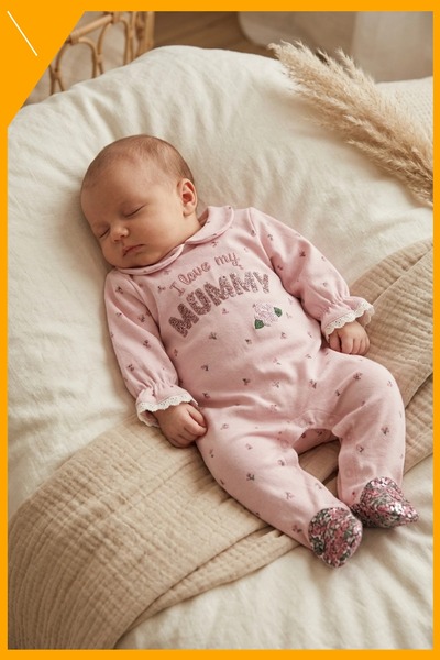 HOPPA Bebek %100 Pamuklu Dantel Detaylı Floral Nakışlı Mummy & Daddy Temalı V...