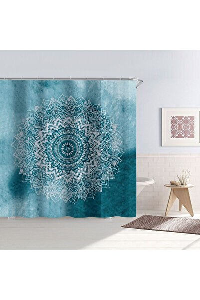 Zâna Casei Blue PEVA Shower Curtain with Mandala Pattern 180x180cm