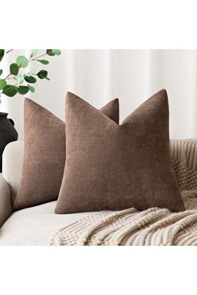 Generic Cushion Cover 45 x 45 cm, Set of 2 Chocolate Chenille Cushion Covers,...