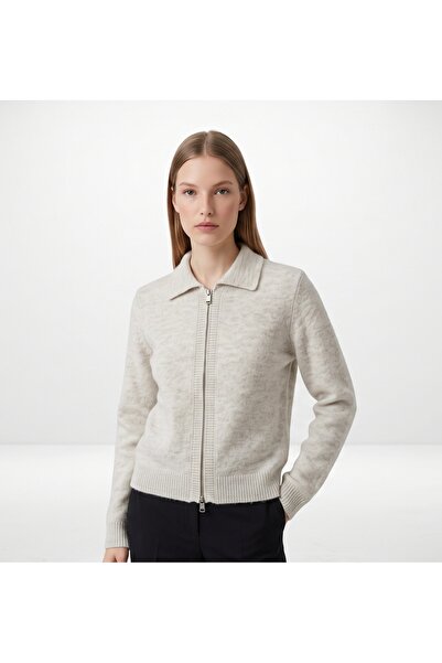 fujya Cardigan tricotat cu guler polo Elite cu fermoar dublu