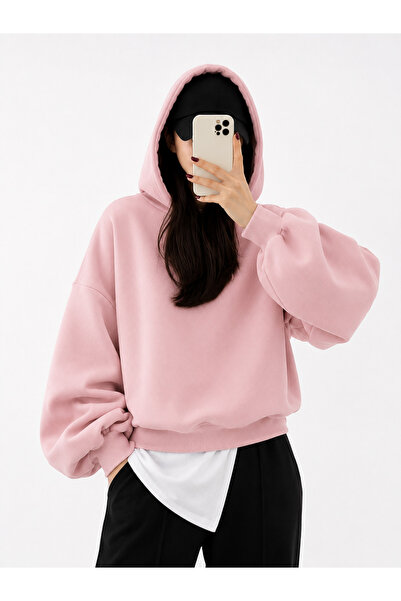 MOONBULL Kadın Kışlık 3 İplik Şardonlu Kapüşonlu Sweatshirt