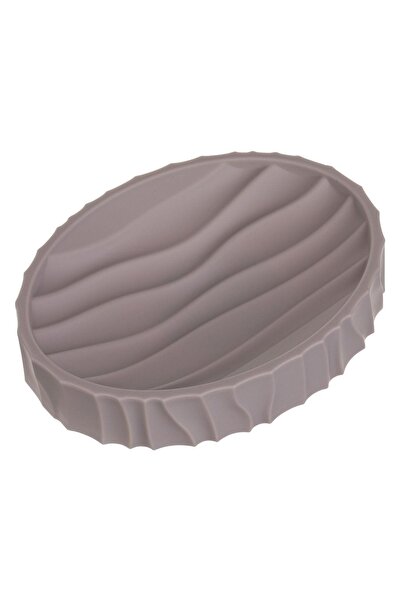 Zâna Casei Oval Plastic Soap Dish Taupe with Waves Pattern 13x10cm
