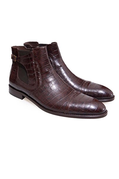 FRANCO CALVANI Brown Laceless Genuine Leather Sole Men's Boots