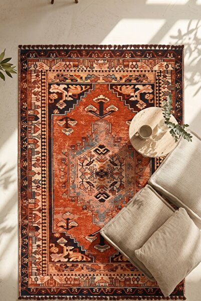 Halispecial Karel Geometrik Eskitme Motifli Kiremit Etnik Dokuma Kilim – Salo...