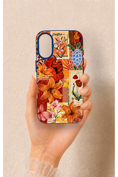 Vip Case iPhone 16 Uyumlu Turuncu Zambak Desenli Silikon Kılıf