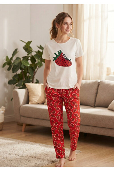 Chordi Women's Milan Long Sleeve 100% Cotton Crew Neck Pajama Set