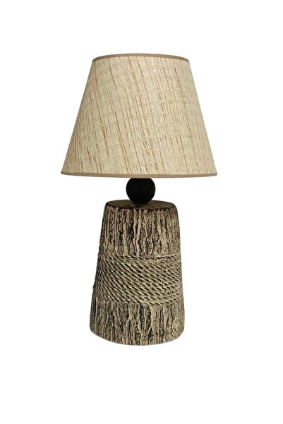 BSA LIGHTING JÜT MODERN BOHEM MASA LAMBASI (TAŞ GÖVDELİ)(HASIR DOKU KREM KONİK ABAJUR)