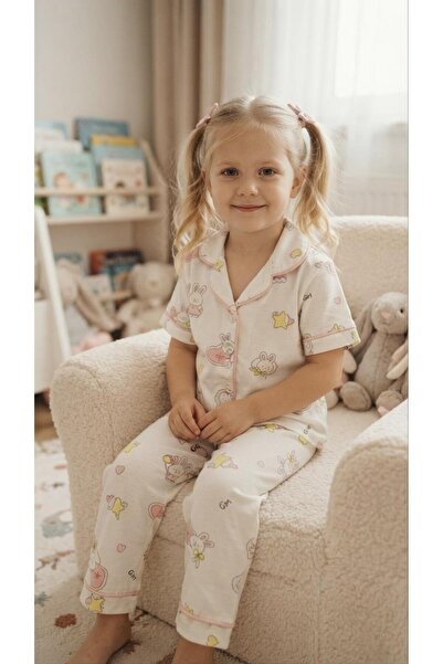 Sinem Çeyiz Dlş 6147 Girl's 100% Cotton White Rabbit Combed Cotton Buttoned P...