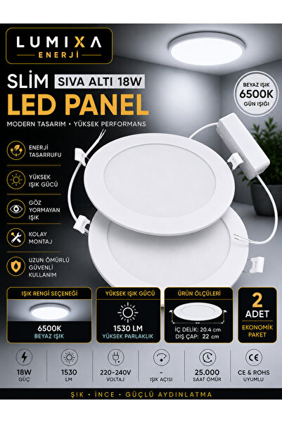 LUMIXA ENERJİ 18W SLİM PANEL LED SPOT BEYAZ IŞIK İÇ ÇAP 20,4 CM DIŞ ÇAP 22 CM...