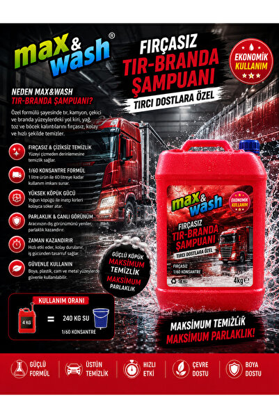 4 KG Fırçasız Tır-Branda Şampuanı – 1/60 Konsantre – Fırçasız Oto Yıkama ve Branda Temizleyici