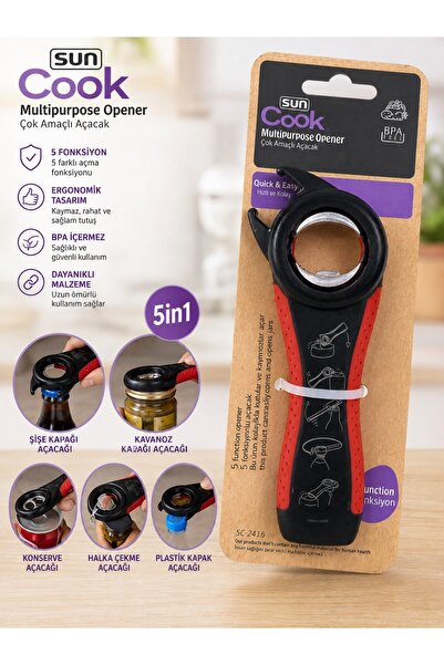 kumkumticaret Sun Cook 5-Function Multi-Purpose Opener Bottle Jar Can Lid Opener