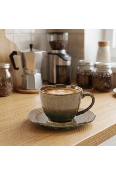 NO BRAND Set 2x cești cu farfurioare, cafea/ceai, 200 ml, ceramică, maro