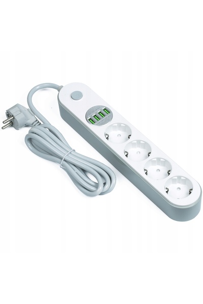 NO BRAND Priză multiplă cu 4 prize + 4 porturi USB, prelungitor de 1,8 m