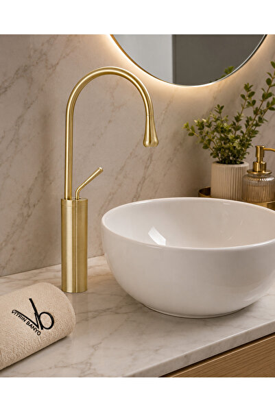 vb vitrinbanyo Gloria Damla Lavabo Bataryası Matte Gold Swan Bowl Sink Faucet...