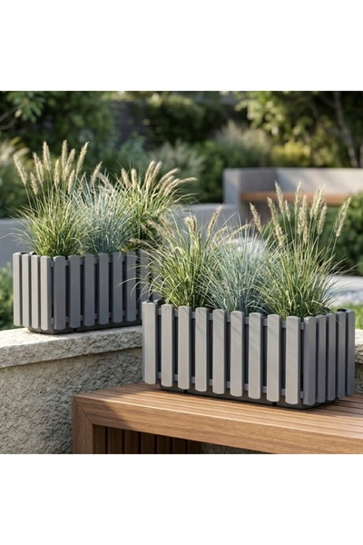 NO BRAND 37x17 CM Jardinieră gri pentru balcon și terasă