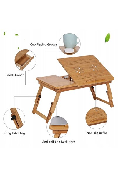Aptel STOLIK Suport natural din bambus pentru laptop, tavă pentru pat + 2 ven...