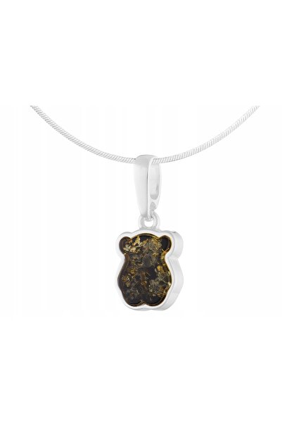 NO BRAND Colier scurt de damă cu urs, argintiu, choker cu urs din chihlimbar ...