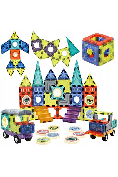 woopie Blocuri magnetice Set 3D Castel și Vehicule 71 piese.