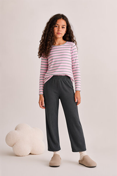 ESİLA KİDS Girls' Striped Long Sleeve T-Shirt and Relaxed Fit Pants Set