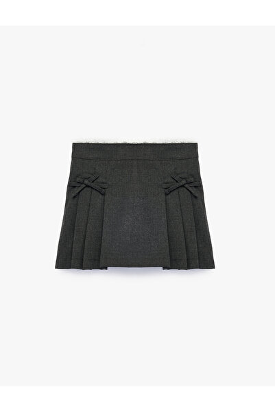 Koton Bow-Tie Viscose Blend Pleated Detailed Short Skirt
