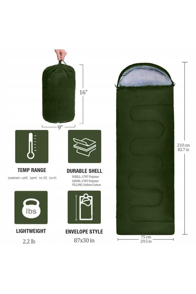 NO BRAND Sac de dormit turistic, pătură, glugă de camping, sintetic, 210 cm