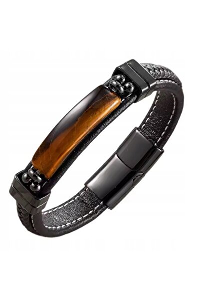 NO BRAND Brățară din piele cu piatră Ochi de Tigru (Tiger Eye) perfectă