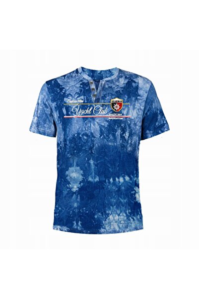 NO BRAND Tricou bărbați, broderie delicată, bumbac, Căpitanul Mike, albastru, L