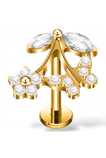 NO BRAND Cercel piercing auriu labret floare și fluture titan plat 1,2/8