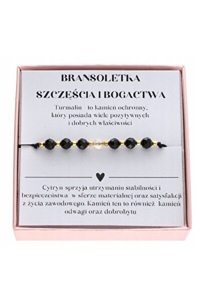 NO BRAND Brățară cu citrin și turmalin „FERICIRE ȘI BOGĂȚIE”, argint 925, negru