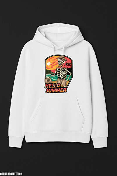 CALKARCOLLECTION Hello Summer Skeleton Unisex Hooded Sweatshirt (Hoodie)