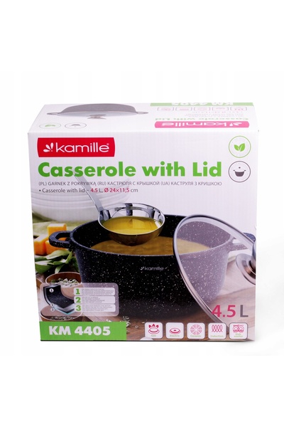 Kamille OALĂ DE MARMURĂ DE 4,5 L, 24 CM, CU CAPAC DE STICLĂ, PENTRU PLITE CU ...