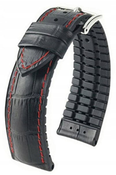 NO BRAND HIRSCH George L - 22mm - Negru/Negru - Curea din piele și cauciuc pe...
