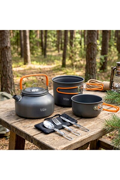 NO BRAND 8x Ustensile de gătit și tacâmuri pentru camping și picnic (oală, ti...