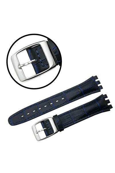 NO BRAND Curea REDA 17 MM SWATCH CROCODILE, albastru marin, cusături albastru...