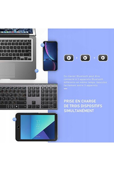 NO BRAND Tastatură wireless Bluetooth gri AZERTY Q.FRENCH 3 canale